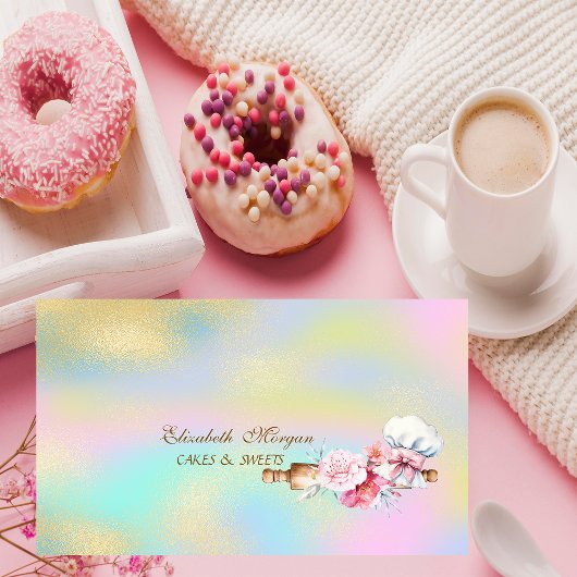 Rolling Pin Flowers Bakery Colorful Holographic 名刺