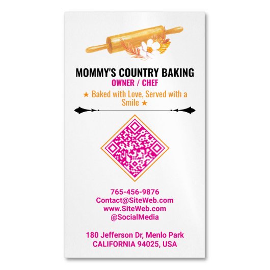 Rolling Pin Logo & Slogan | Premade QR Code Bakery マグネット名刺 (正面縦)