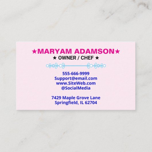 Rolling Pin Pastry Chef | Pink Floral Cake Bakery 名刺 (裏面)