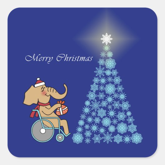 Rollstuhl-Elefant mit Weihnachtsmannmütze スクエアシール (正面)
