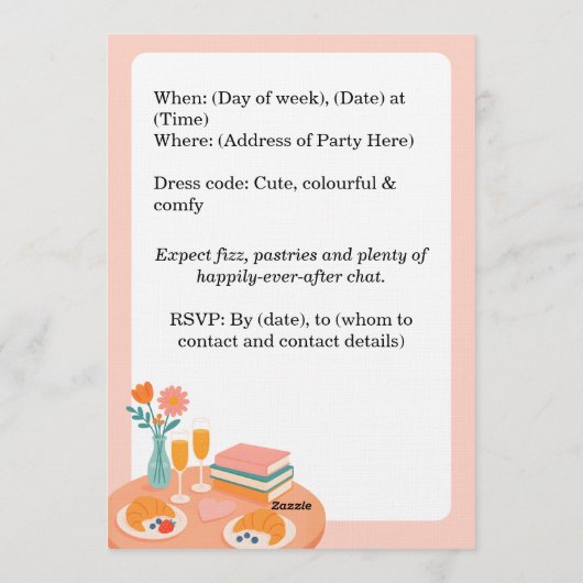 Rom-Com Brunch Book Club Birthday Party 招待状 (裏面)