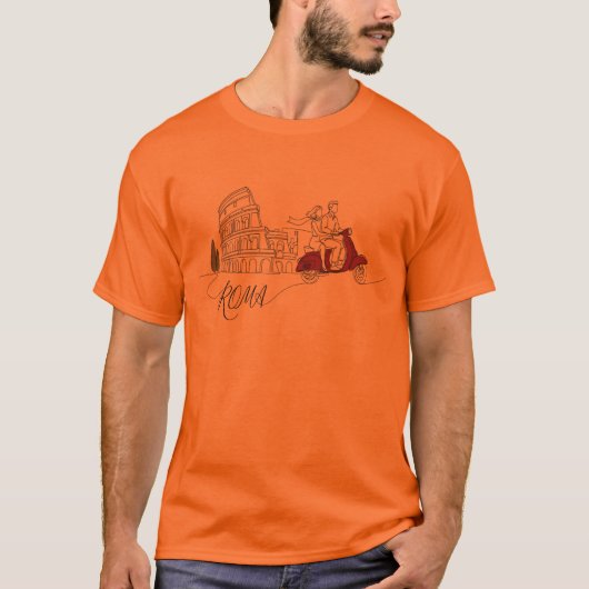 Roma Colosseum Vespa Couple Graphic Tシャツ (正面)
