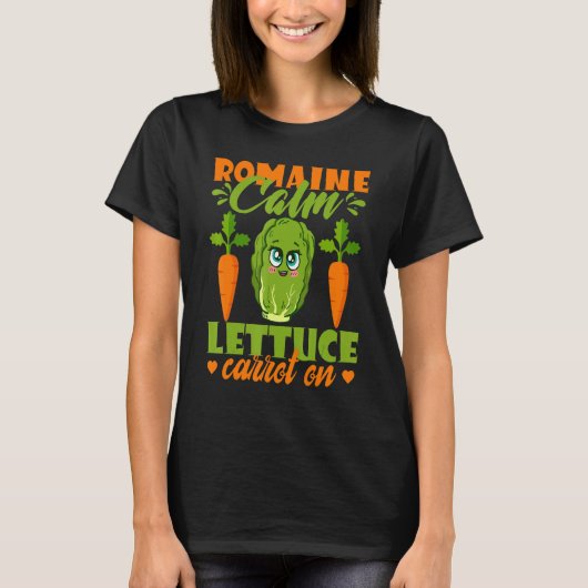 Romaine Calm Lettuce Carrot On Vegan Vegetarian Pu Tシャツ (正面)