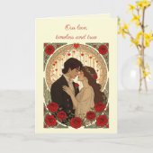 Romance And Red Roses Art Nouveau Illustration カード (黄色い花)