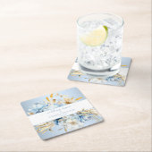 Romance Blue Floral Gold Wedding Shower スクエアペーパーコースター (インサイチュ)