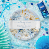 Romance Blue Floral Gold Wedding Shower ペーパープレート (パーティー)