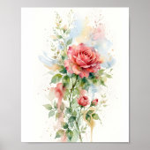 Romance Rose Watercolor Art ポスター (正面)