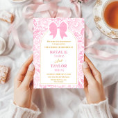 Romance Valentine’s Day Pink Bow Floral Wedding 招待状