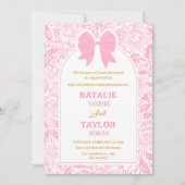Romance Valentine’s Day Pink Bow Floral Wedding 招待状 (正面)