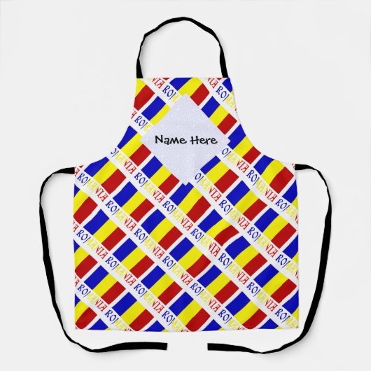 Romania and Romanian Flag Tiled with Your Name エプロン (正面)