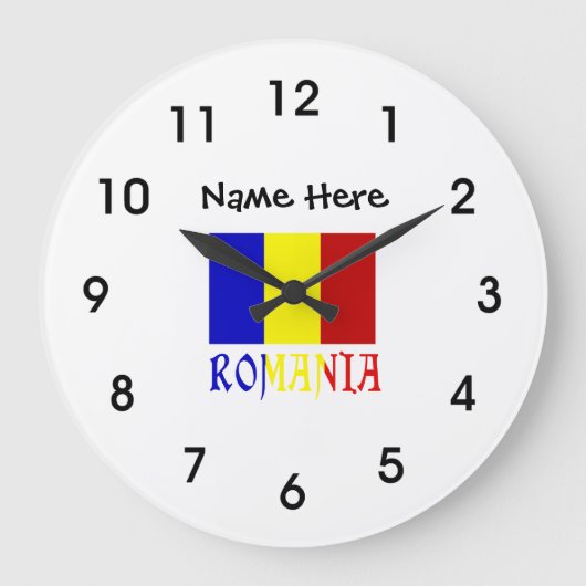 Romania and Romanian Flag with Your Name Large Clo ラージ壁時計 (正面)