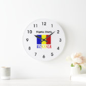 Romania and Romanian Flag with Your Name Large Clo ラージ壁時計 (ホーム)