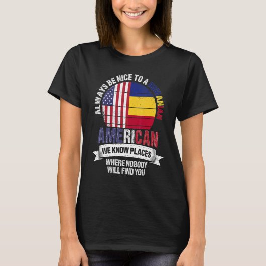 Romanian American私たちはルーマニアFlaの場所を知っている Tシャツ (正面)