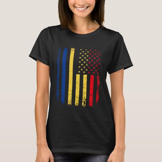 Romanian American Flag Romania America Pride Herit Tシャツ (正面)