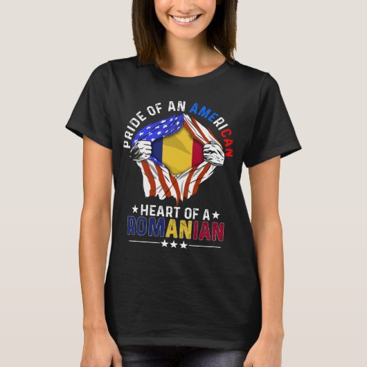 Romanian American Foreign Romania Flag Tシャツ (正面)