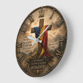 Romanian Christian Cross with Psalm 33:12 Bible ラージ壁時計 (傾斜)