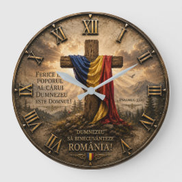 Romanian Christian Cross with Psalm 33:12 Bible ラージ壁時計