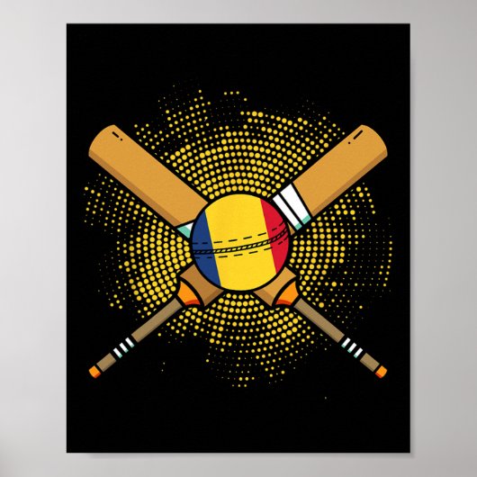 Romanian Cricket Racket And Ll Flag Of Romania  ポスター (正面)