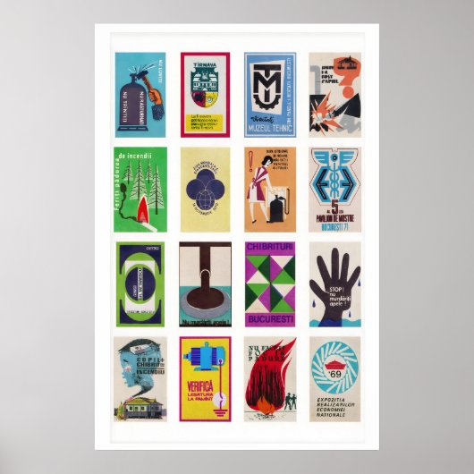 Romanian Matchbox Labels Collage, Vintage Ephemera ポスター (正面)