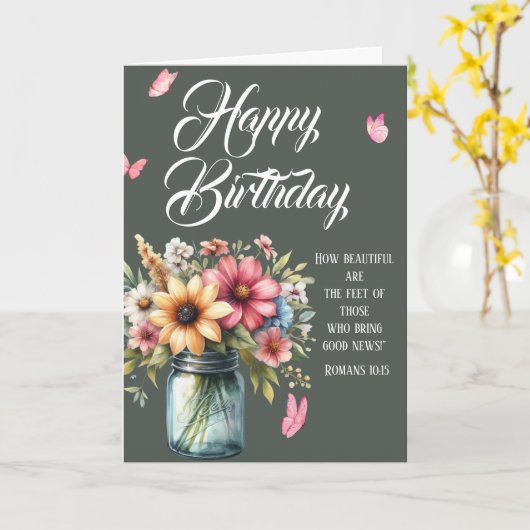 Romans 10:15 Birthday Greeting Card カード (黄色い花)