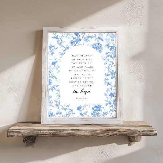 Romans 15:13 Arch Blue Toile de Jouy Bible Verse ポスター