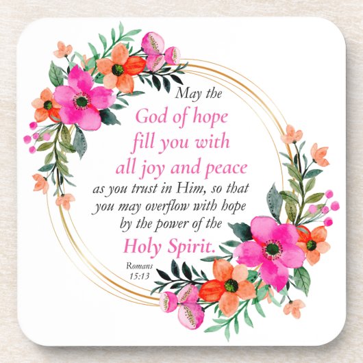 Romans 15:13 - God of Hope Bible Verse Floral コースター (正面)