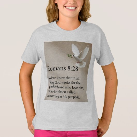 Romans 8:28 Bible Verse Girl's Tee Shirt Tシャツ (正面)