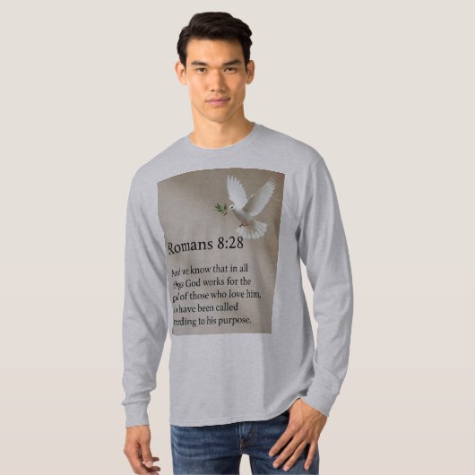 Romans 8:28 Bible Verse Mens Long Sleeve Tee Shirt Tシャツ (正面フル)