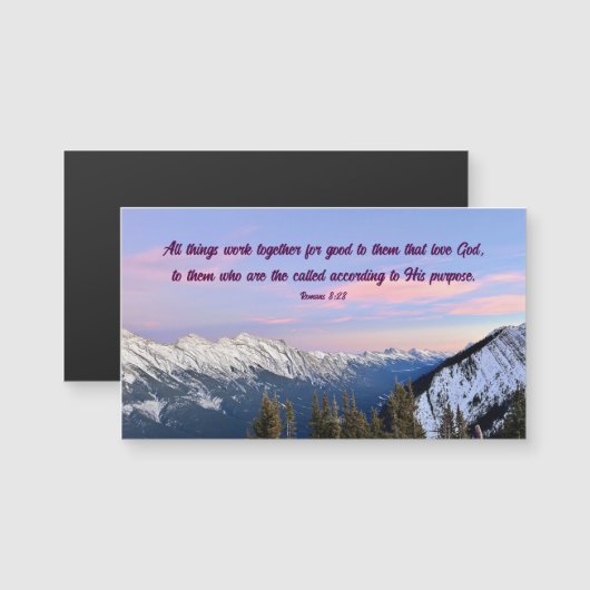 Romans 8:28 Mountain Sunset Photography Magnet (正面/裏面)