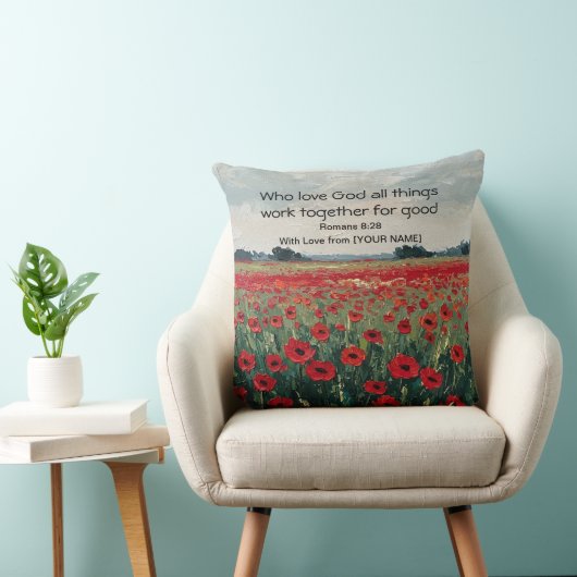 Romans 8:28 Personalized Christian Throw Pillow クッション (椅子)