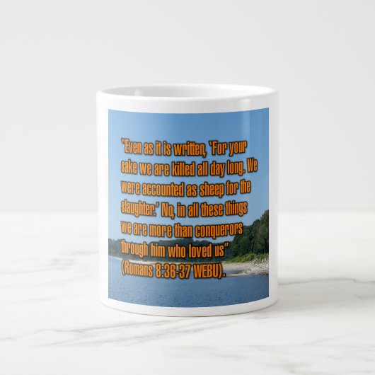 Romans 8:36-37 WEBU Mug ジャンボコーヒーマグカップ (正面)