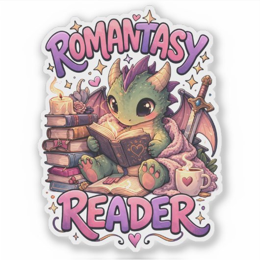 Romantasy Dragon Reader Custom-Cut Vinyl Sticker シール (正面)