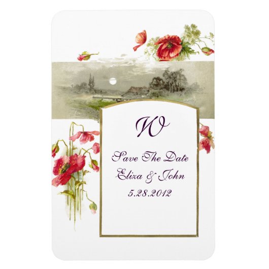 ROMANTCA MONOGRAM /i̇ POPPIES,日付を保存,白 マグネット (縦)