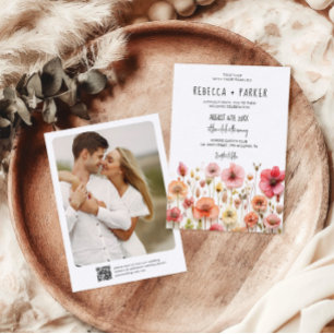 Romanticの結婚qrコードRSVP背面 招待状