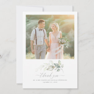 Romantic エレガント Greenery結婚 Thank You Photo サンキューカード