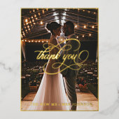 Romantic エレガント Thank You Script Photo 結婚's 箔シーズンポストカード (正面)