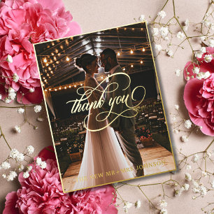 Romantic エレガント Thank You Script Photo 結婚's 箔シーズンポストカード