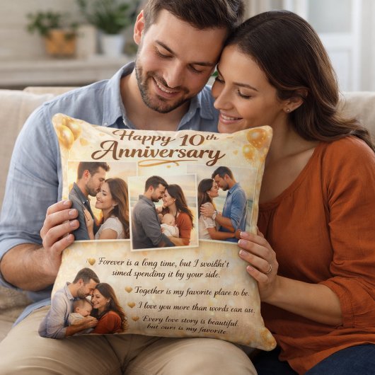 Romantic 10th Anniversary Couple Photo Collage クッション