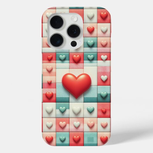 Romantic 3D Red Heart Phone Case - Pastel Mosaic  Case-Mate iPhoneケース (裏面)