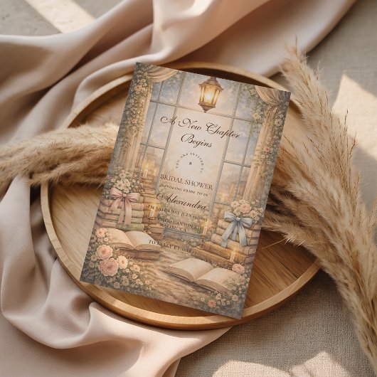 Romantic A New Chapter Bridal Shower 招待状