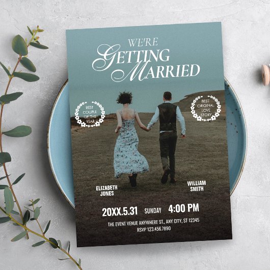 Romantic aesthetic movie poster photo wedding  招待状