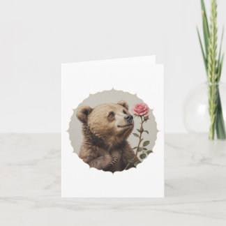 Romantic and inspiring bear with rose カード