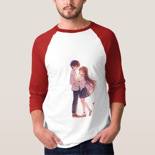 Romantic Anime Couple - Cute Aesthetic Lovers Art  Tシャツ (正面)