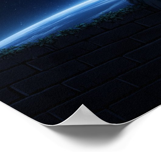 Romantic Anime Couple Sitting Under Starry Cosmos ポスター (角)