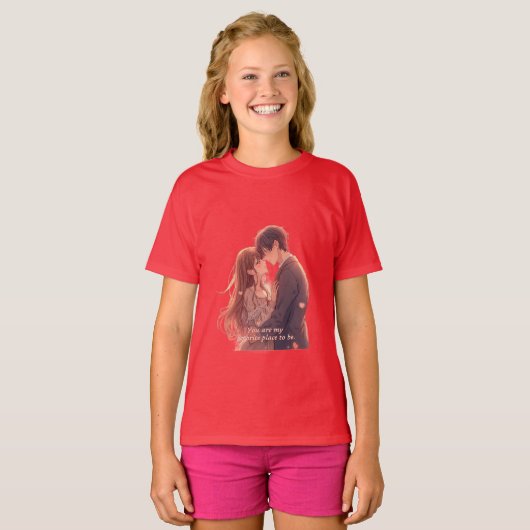 Romantic Anime Couple - Valentine's Day  Aesthetic Tシャツ (正面フル)