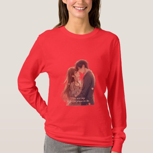 Romantic Anime Couple - Valentine's Day  Aesthetic Tシャツ (正面)