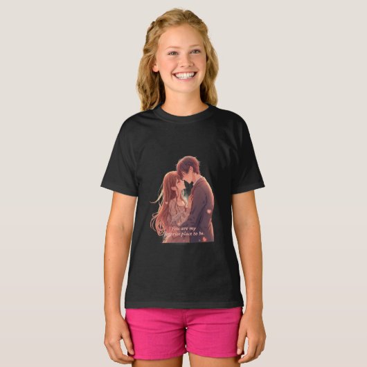 Romantic Anime Couple - Valentine's Day  Aesthetic Tシャツ (正面フル)