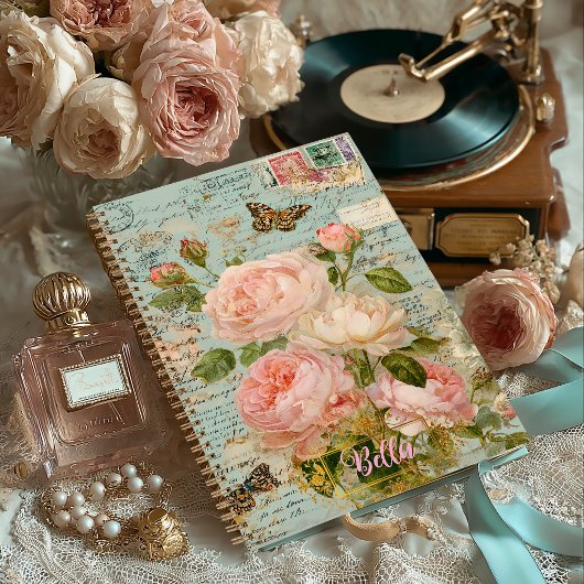 Romantic Antique Blue Floral Junk Journal   ノートブック