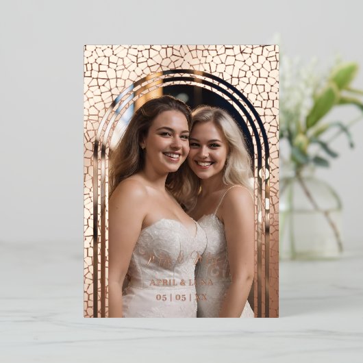 Romantic Arch Photo Frame Stained Glass Effect 箔招待状 (立ち正面)