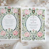 Romantic Art Nouveau Pink Peony Wedding 招待状